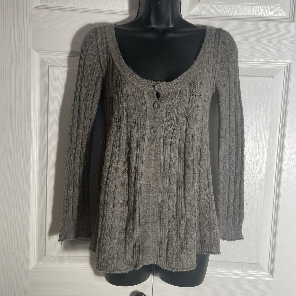 Vintage Y2K Abercrombie Fitch Cable Knit Babydoll Cardigan Women S Brown Sweater